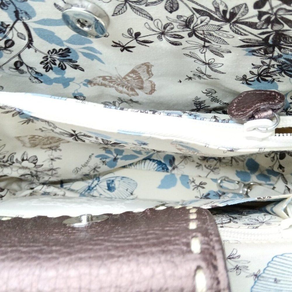 Brighton Straw & Leather Tote Shoulder Bag Silver & Leather Charms Cream & Brown - Picture 7 of 9